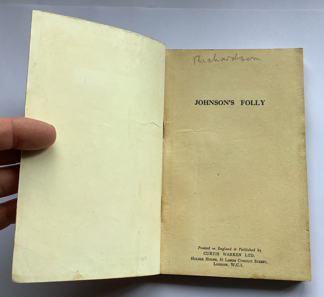 JOHNSONS FOLLY Western pulp fiction book by Errol Wood 1954
